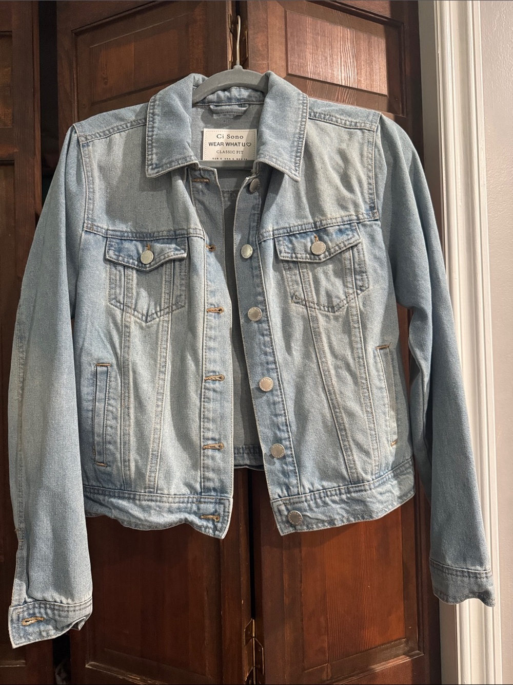 Ci Sono Washed Light Blue Denim Jacket with Button Front